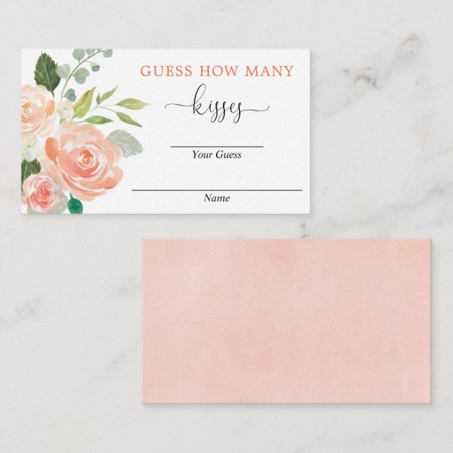 Guess how many kisses cards peach greenery (Front/Back)