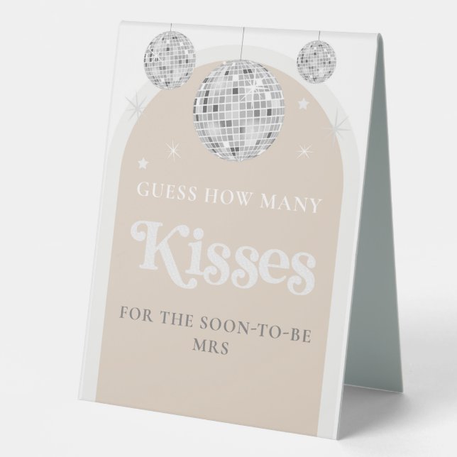 Guess how many kisses Disco Ball Bridal Shower Table Tent (Front)