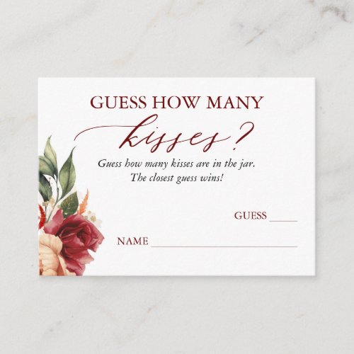 Guess How Many Kisses Fall Floral Game Cards