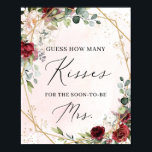 Guess how many kisses for the soon-to-be Mrs sign<br><div class="desc">Guess how many kisses for the soon-to-be Mrs sign, game for Bridal Shower party, Contact me for matching items or for customization, Blush Roses ©</div>