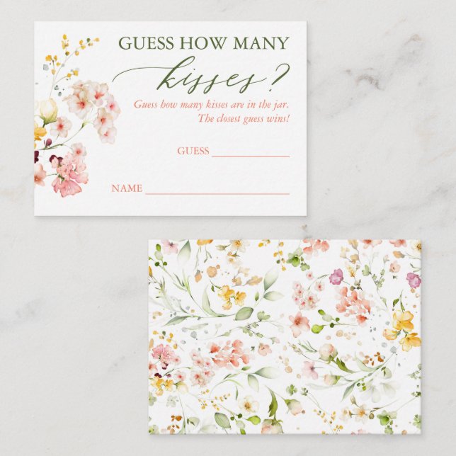 Guess How Many Kisses Game Cards - Wildflowers (Front/Back)