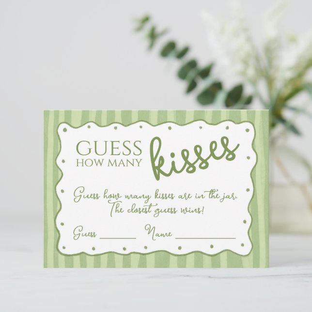 Guess How Many Kisses Game Soft Green Striped Card (Standing Front)