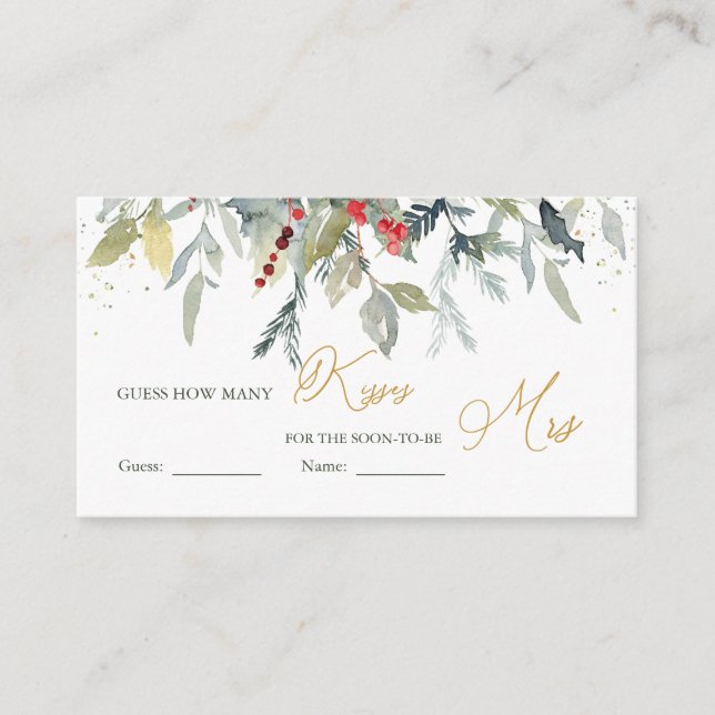 Guess How Many Kisses in Jar Greenery Red Berry  Enclosure Card (Front)