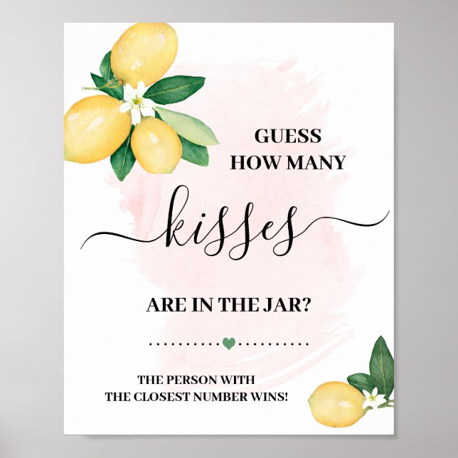 Guess How Many Kisses Lemons Pink Shower Game Poster (Front)
