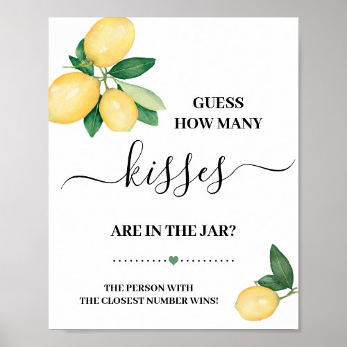 Guess How Many Kisses Lemons Shower Game Sign