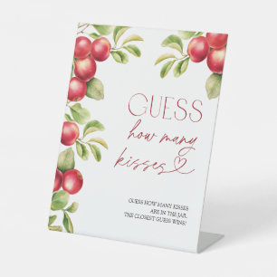 Guess How Many Kisses Modern Apple Bridal Shower Pedestal Sign
