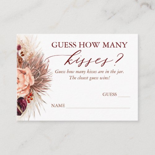 Guess How Many Kisses Pampas Grass Game Cards