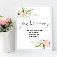 Guess how many kisses pink gold baby shower sign