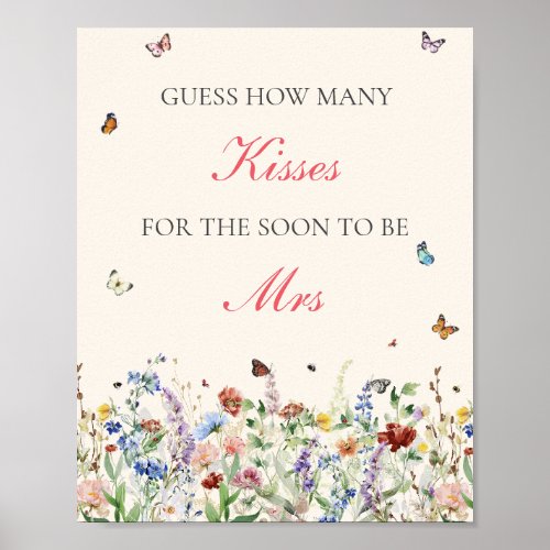 Guess How Many Kisses Sign  Bohemian Wildflowers