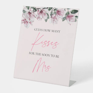 Guess How Many Kisses Sign   Pink Floral Bridal