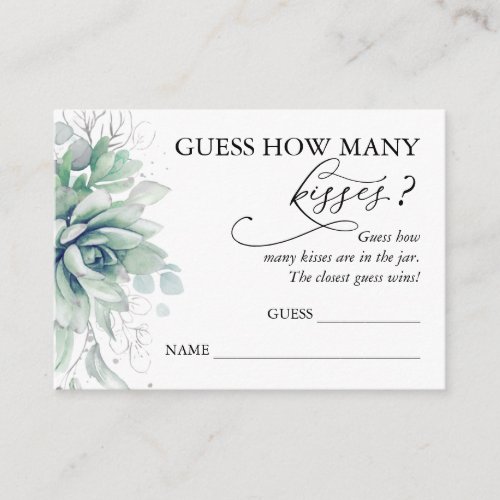 Guess How Many Kisses Succulents Game Cards
