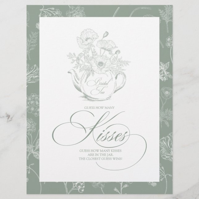 Guess How Many Kisses the Bridal Shower Game (Front)