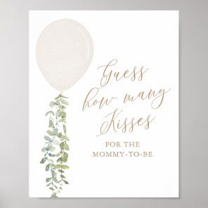 Guess How Many Kisses White Balloon Baby Shower Poster