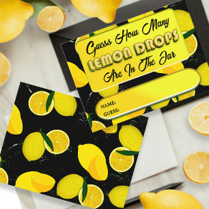 Guess How Many Lemon Drops Black Yellow Fun Game  Enclosure Card