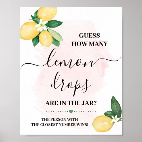 Guess How Many Lemon Drops Pink Shower Game Sign