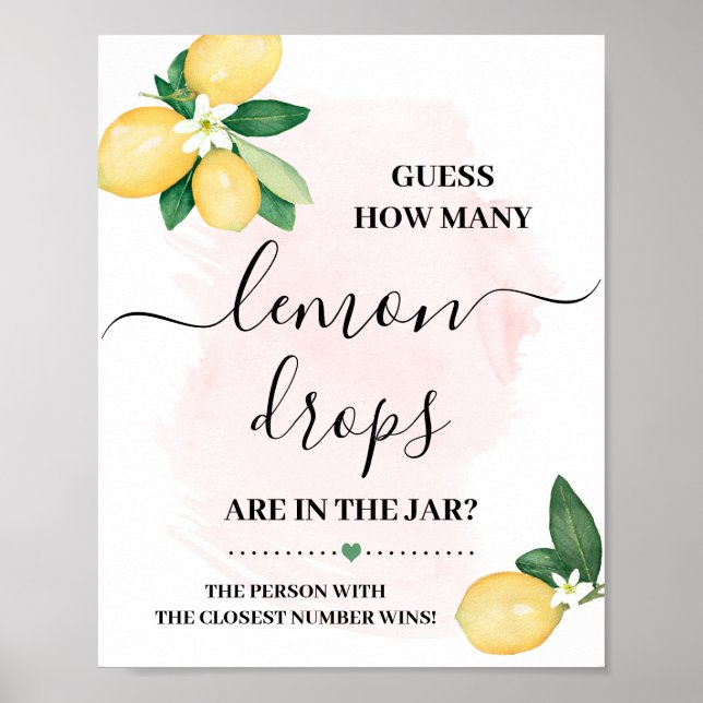 Guess How Many Lemon Drops Pink Shower Game Sign (Front)