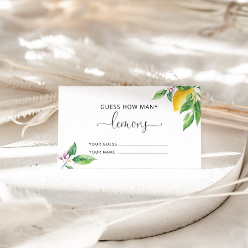 Guess how many lemons bridal game enclosure card