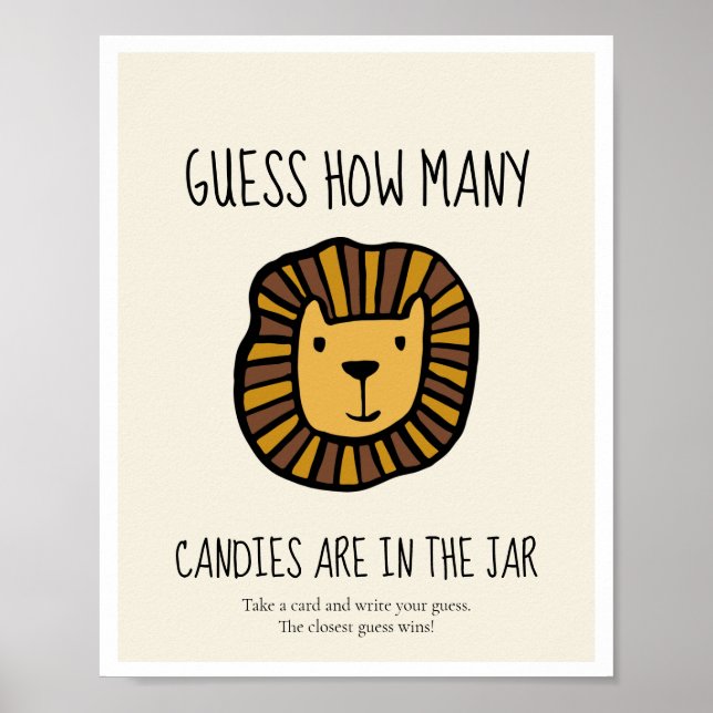 Guess how many Lion Baby shower game Poster (Front)