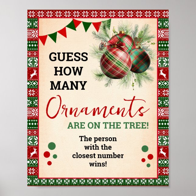 Guess How Many Ornaments Game Ugly Sweater Sign (Front)