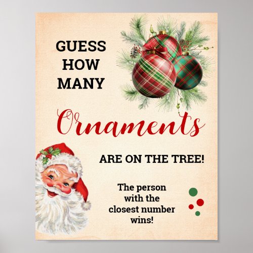 Guess How Many Ornaments Santa Christmas Game Sign