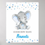 Guess How Many Peanuts Blue Elephant Baby Shower Poster at Zazzle