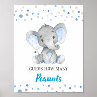 Guess How Many Peanuts Blue Elephant Baby Shower