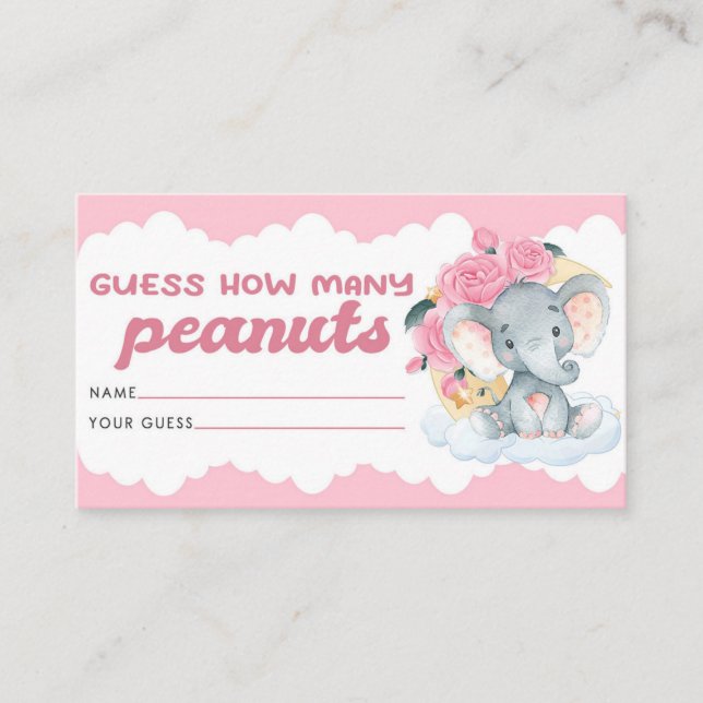 Guess How Many Peanuts Card Elephant Baby Shower (Front)