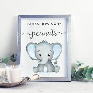 Guess How Many Peanuts Elephant Baby Boy Shower Poster