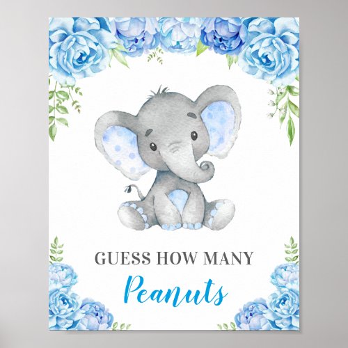 Guess How Many Peanuts Elephant Baby Boy Shower Poster