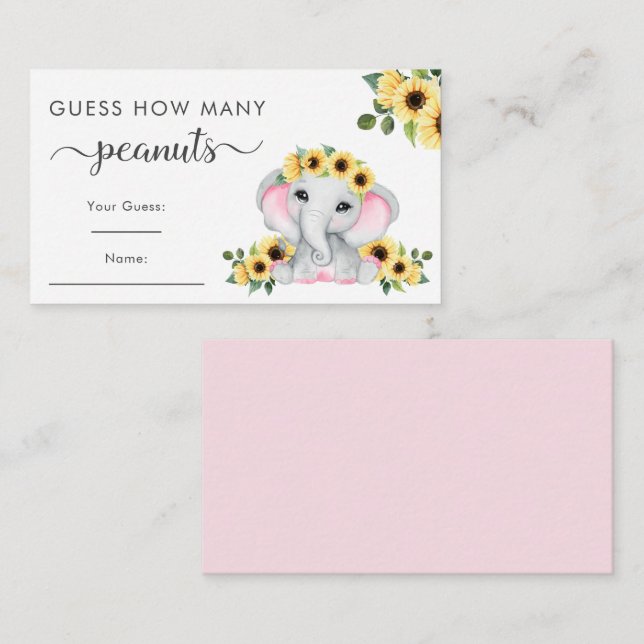 Guess How Many Peanuts Elephant Baby Girl Shower Enclosure Card (Front/Back)