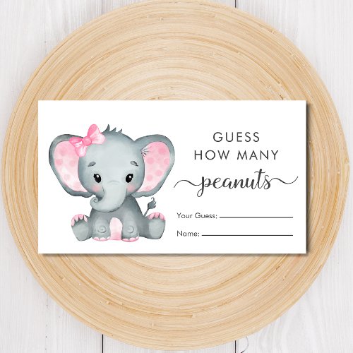 Guess How Many Peanuts Elephant Baby Girl Shower Enclosure Card