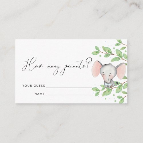 Guess How Many Peanuts Elephant Baby Shower Game E Enclosure Card