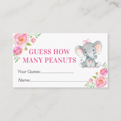 Guess How Many Peanuts Elephant Baby Shower Game Enclosure Card