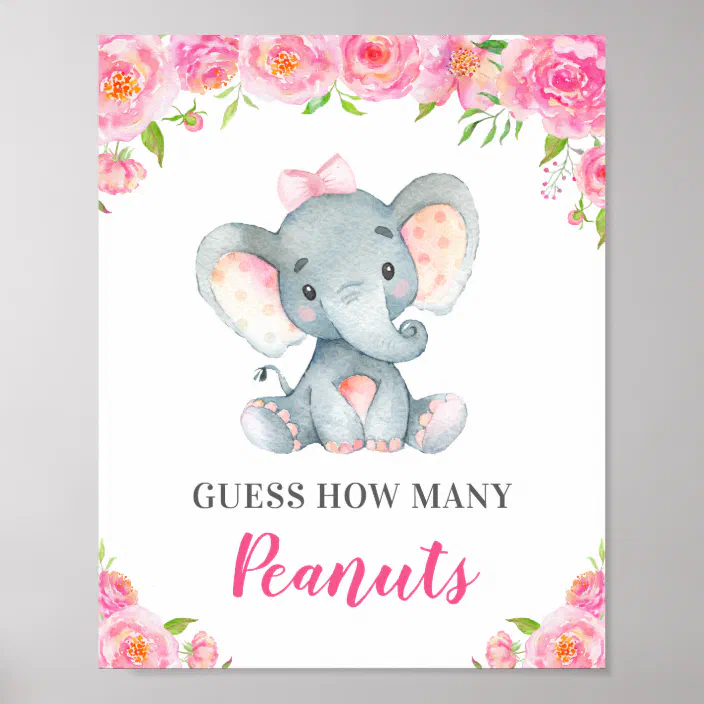 Guess How Many Peanuts Digtial File Printable Instant Download Baby Shower Game Elephant Baby Shower Sign  and  Game Cards