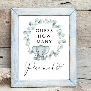 Guess How Many Peanuts Elephant Baby Shower Game Poster