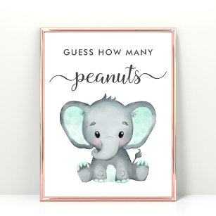 Guess How Many Peanuts Elephant Baby Shower Game Poster