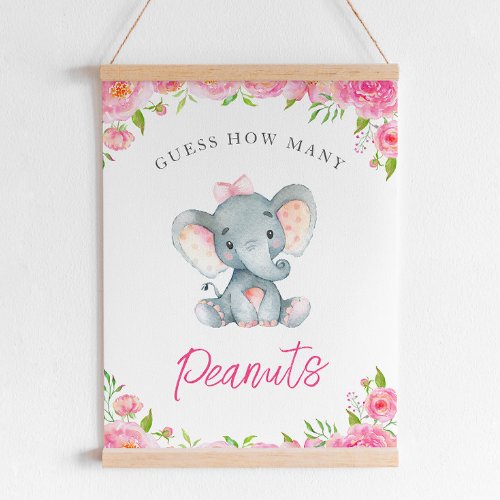 Guess How Many Peanuts Elephant Baby Shower Game Poster