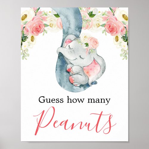 Guess how many peanuts elephant baby shower sign