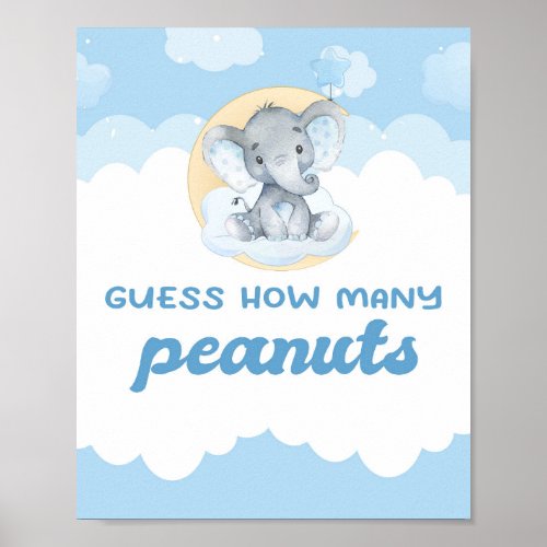Guess How Many Peanuts Elephant Boy Baby Shower Poster