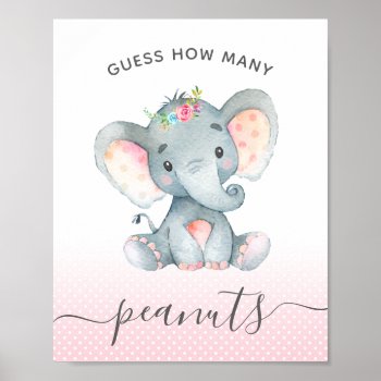 Guess How Many Peanuts Elephant Girl Baby Shower Poster by CallaChic at Zazzle
