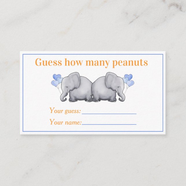 Guess How Many Peanuts Elephant Twins Baby Shower  Enclosure Card (Front)