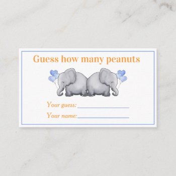 Guess How Many Peanuts Elephant Twins Baby Shower  Enclosure Card by EleSil at Zazzle
