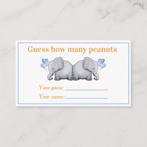 Guess How Many Peanuts Elephant Twins Baby Shower  Enclosure Card