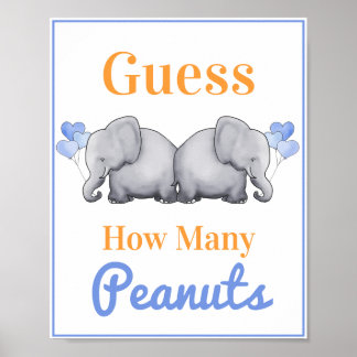 Guess How Many Peanuts Elephant Twins Baby Shower Poster