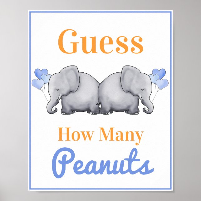 Guess How Many Peanuts Elephant Twins Baby Shower  Poster (Front)