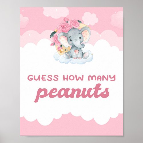 Guess How Many Peanuts Pink Elephant Baby Shower Poster
