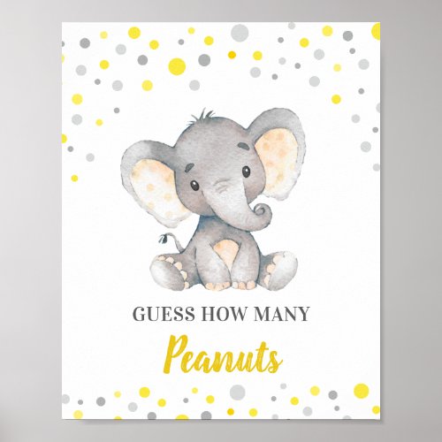 Guess How Many Peanuts Yellow Elephant Baby Shower Poster