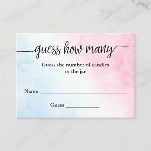 Guess How Many Pink  Blue Watercolor Game Card