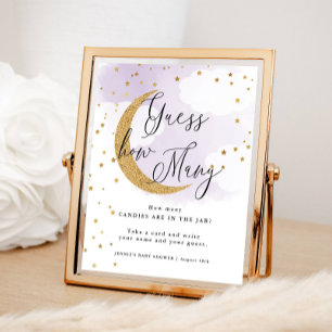 Guess How Many Purple Over Moon Baby Shower Game Poster