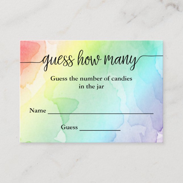 Guess How Many Rainbow Watercolor Game Card (Front)